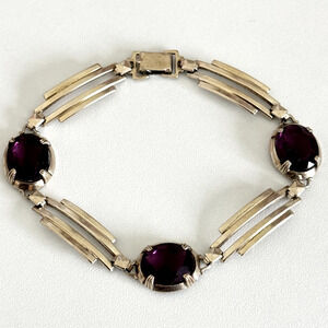 Symmetalic 925 Sterling Silver & 14K Gold Two Tone Purple Faceted Glass Bracelet